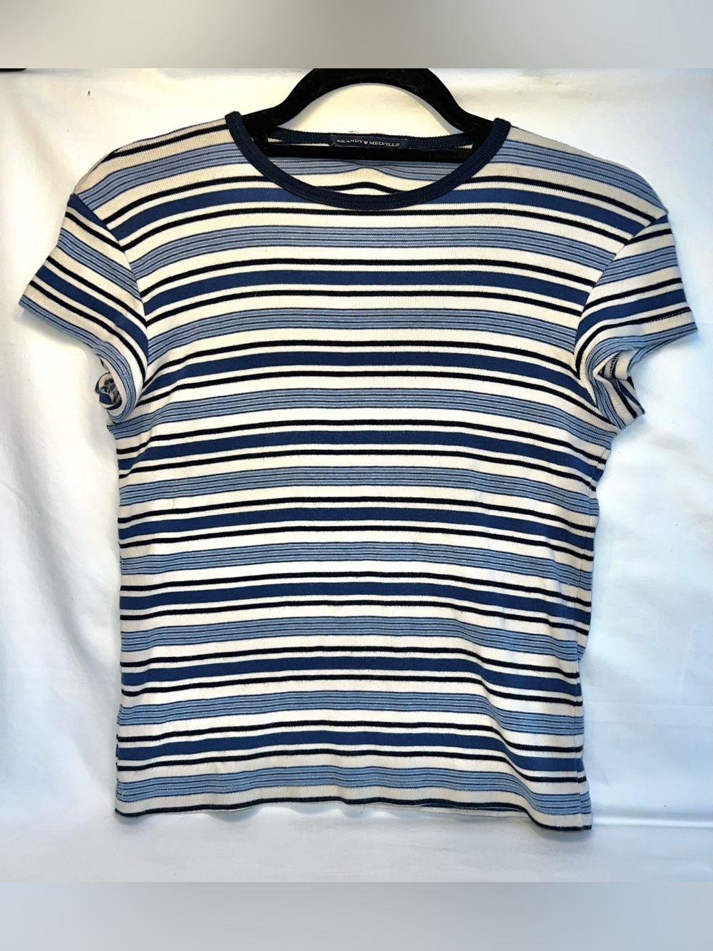 Brandy Melville Women Top Blue Striped Short Sleeve Baby Tee One Size Fitted Y2K